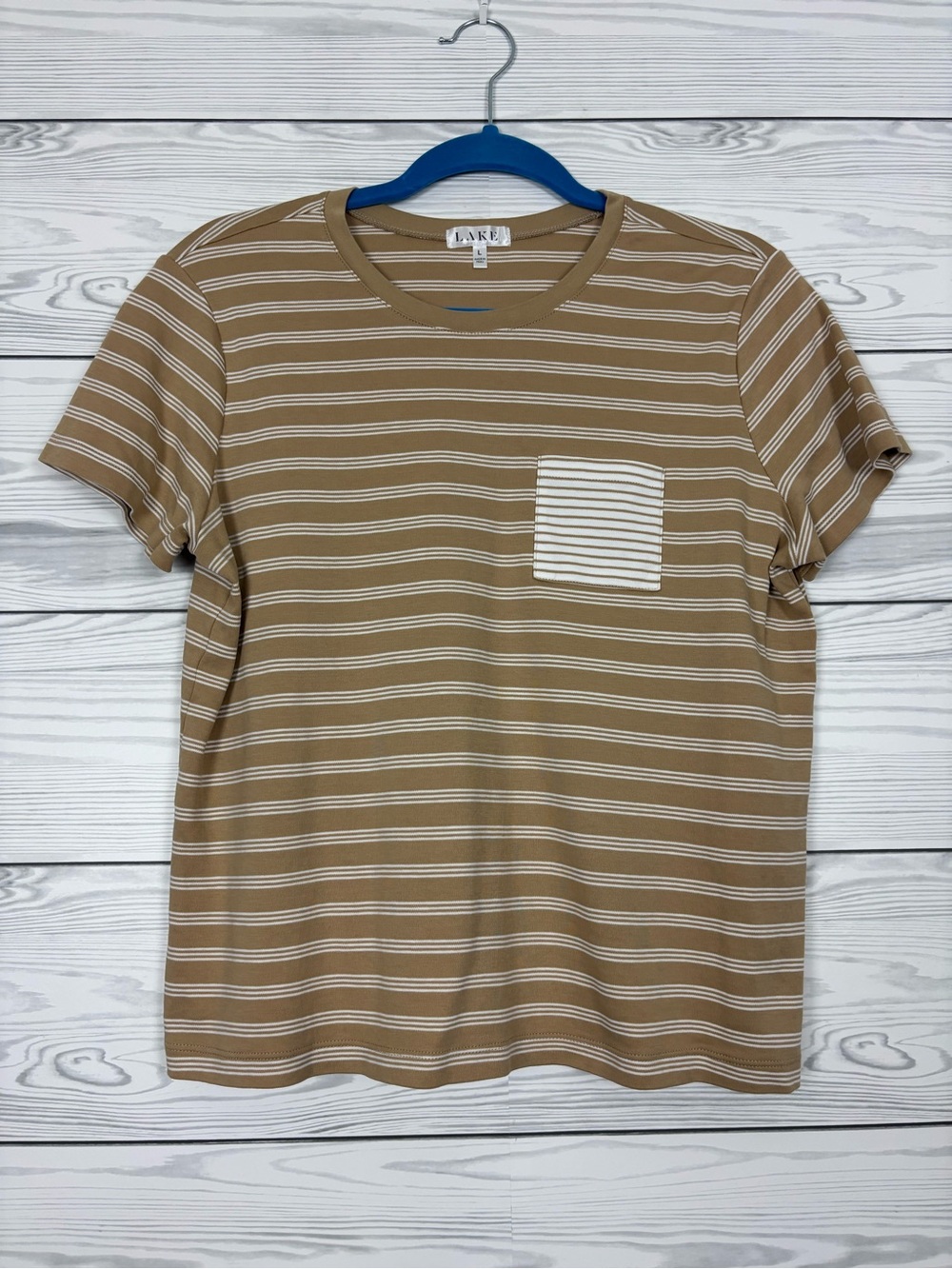 LAKE Striped Pima cotton boxy fit short sleeve t-shirt size large